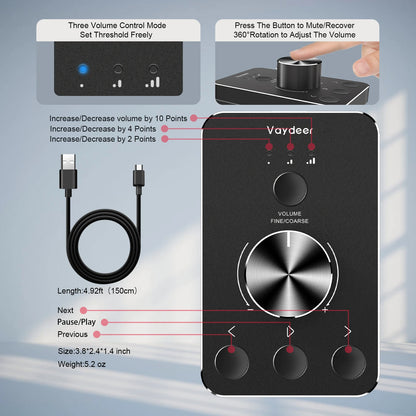 USB Volume Control Knob Computer Speaker Controller One-Click Mute Function and 3 Volume Control Modes Audio Adjust