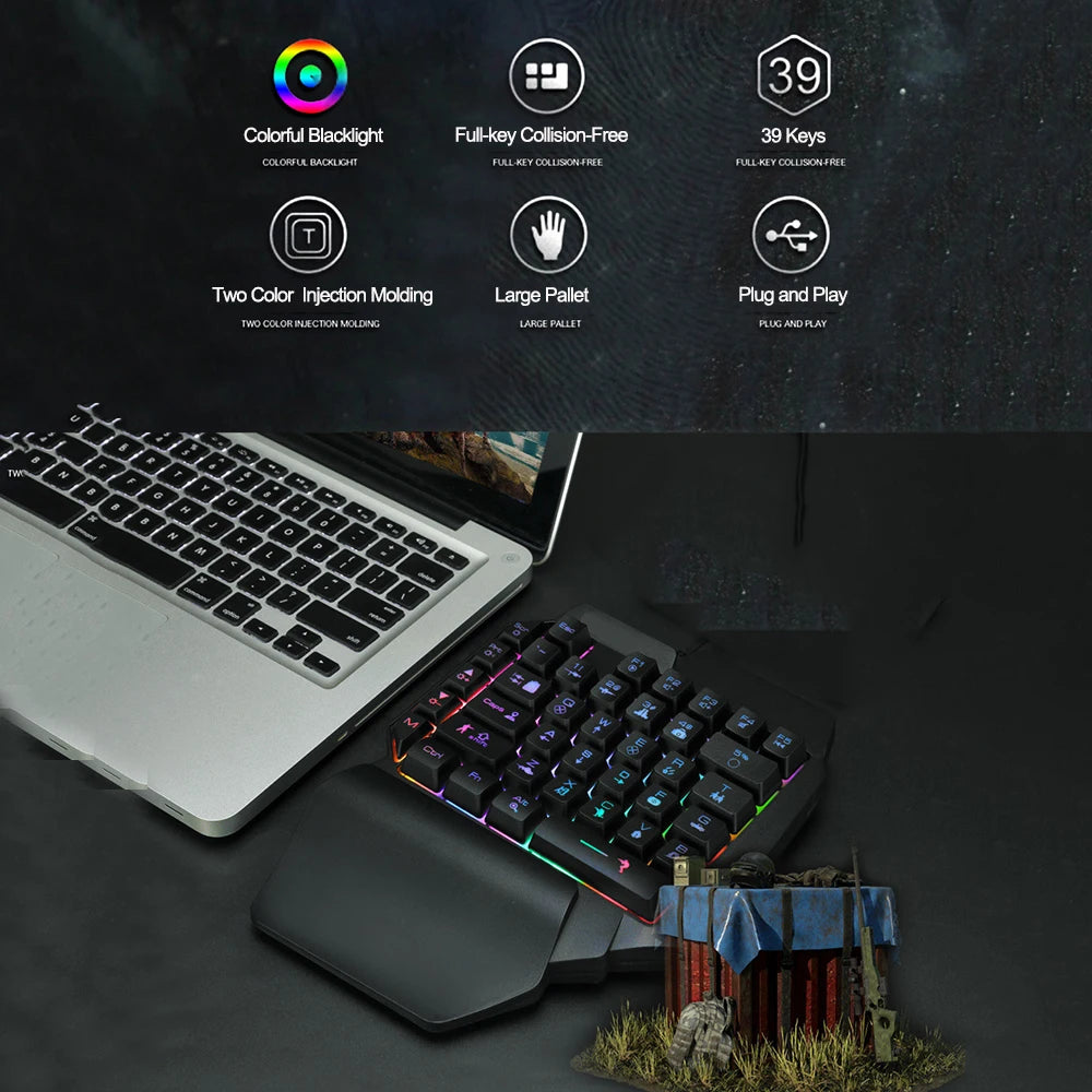 RGB Colorful F6 USB Wired Keyboard 39 Keys Ergonomics Game Gaming Keyboard One-Handed For Tablet PC Laptop Gamer