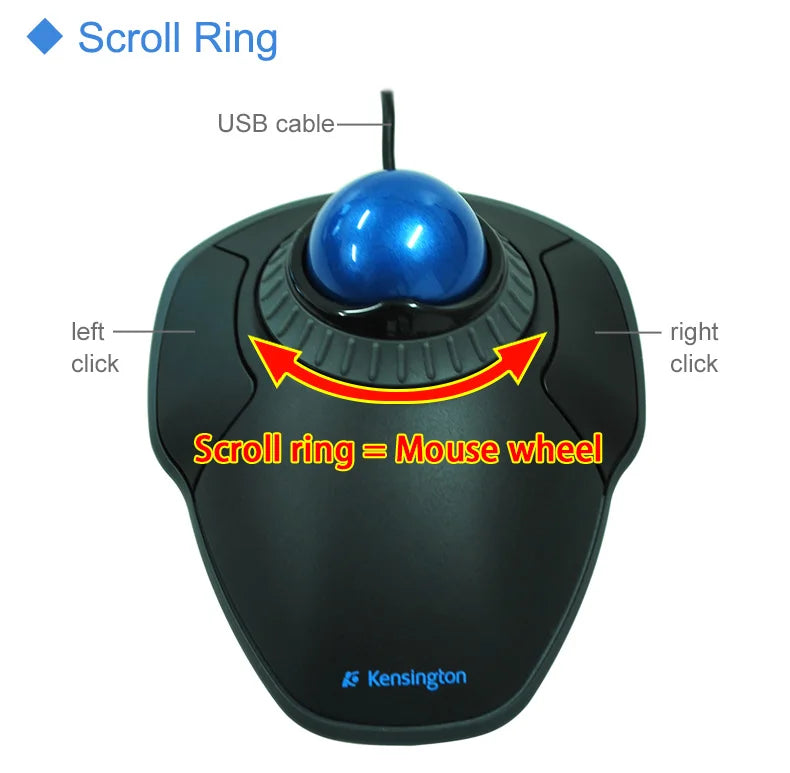 Kensington Orbit Wired Trackball Mouse with Scroll Ring 72337, 75327, 72500