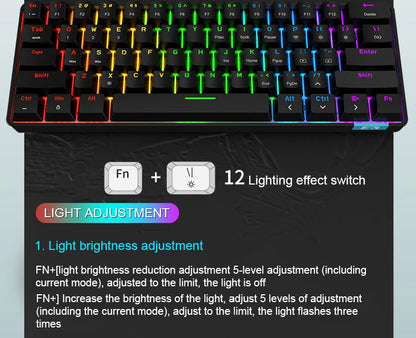 STK61 Rainbow Backlit Keyboard BT 3.0 +Type-C Dual-Mode Mechanical Gaming Keyboard for IOS Android Win Mobil Tablets Notebook