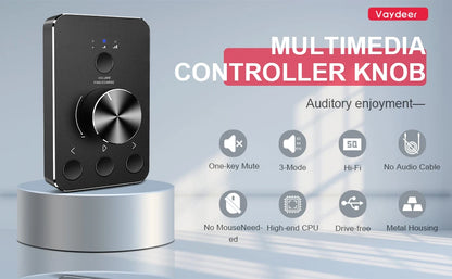 USB Volume Control Knob Computer Speaker Controller One-Click Mute Function and 3 Volume Control Modes Audio Adjust