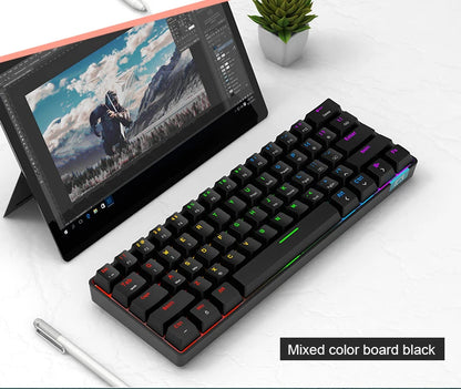 STK61 Rainbow Backlit Keyboard BT 3.0 +Type-C Dual-Mode Mechanical Gaming Keyboard for IOS Android Win Mobil Tablets Notebook