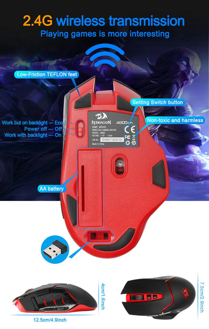 REDRAGON MIRAGE M690 USB Wireless 2.4G Gaming Mouse 4800DPI 8 buttons Programmable ergonomic for overwatch gamer Mice PC compute