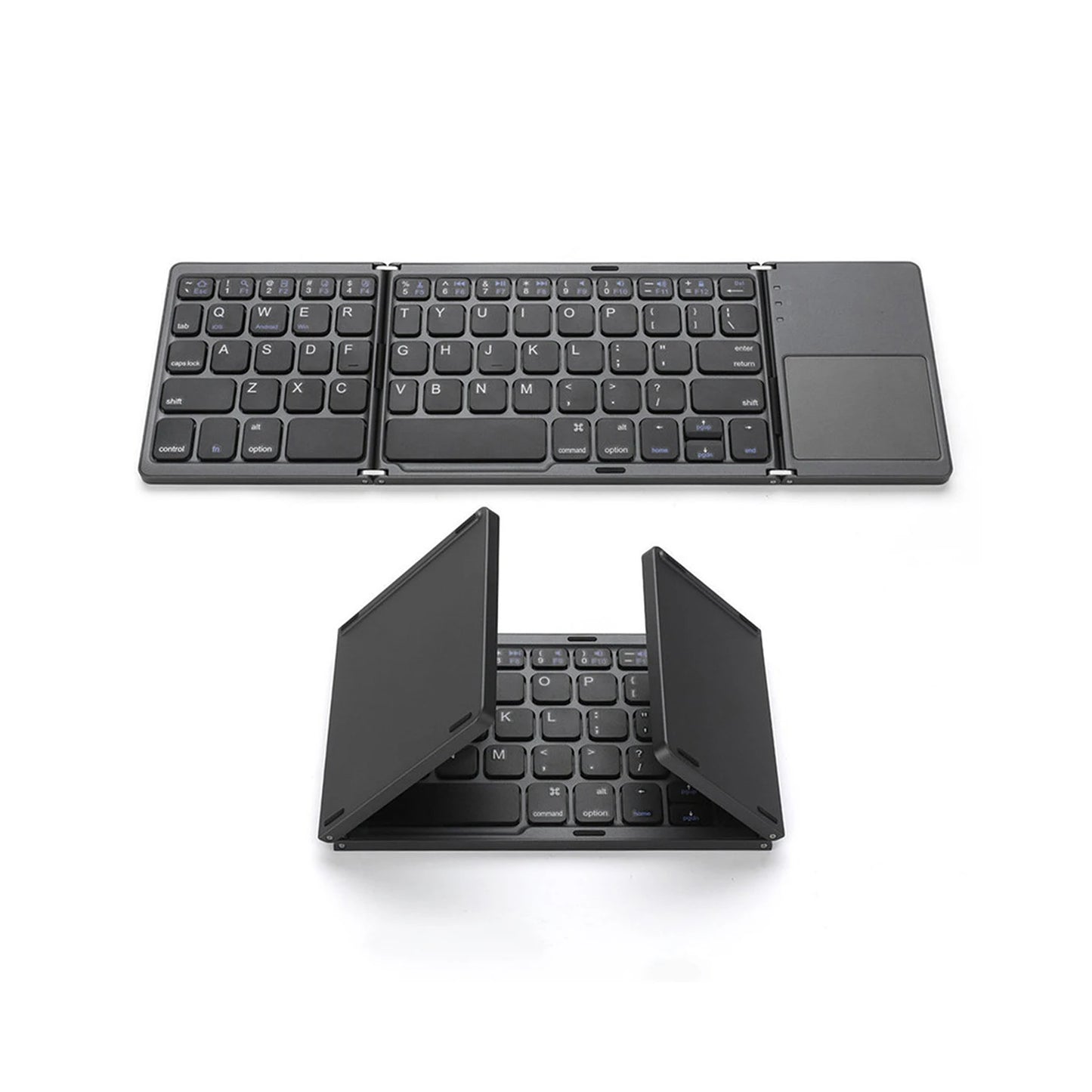 64-key Wireless BT Keyboard Rechargeable Foldable Keyboard Portable Ultra Slim BT Keyboard with Touchpad for Windows/Android/iOS