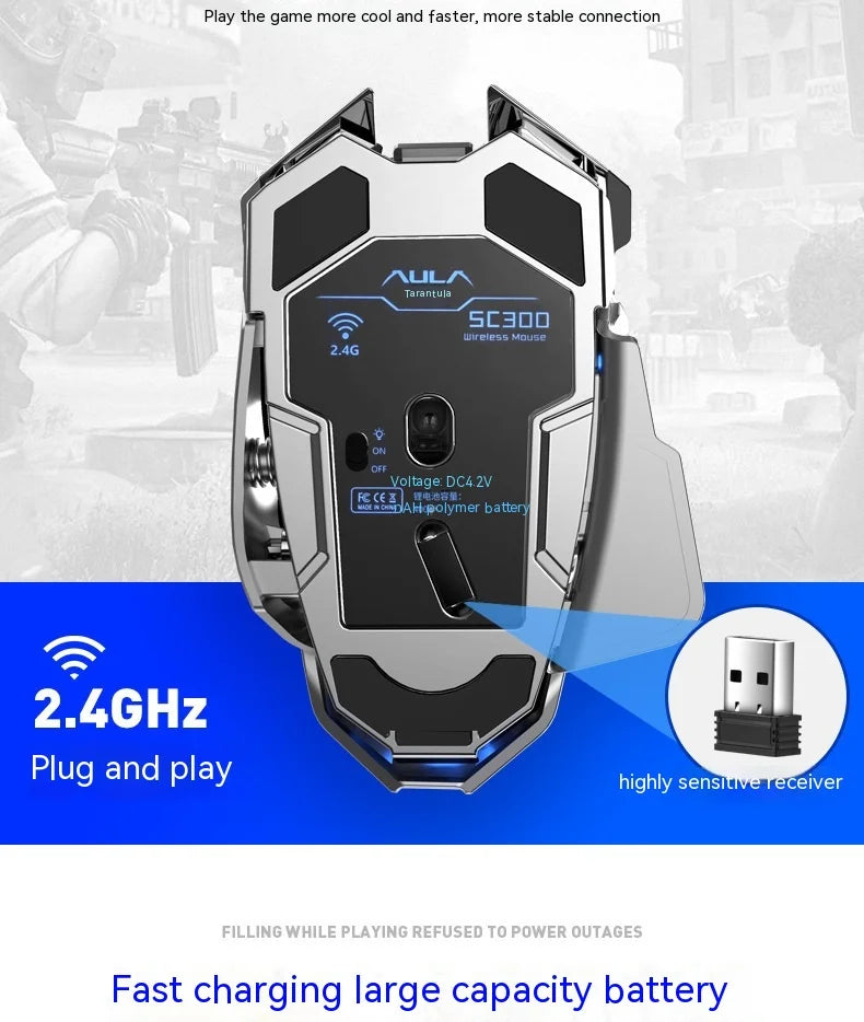 Aula Sc300 Mouse Multifunctional Gaming Side Keys Mouse Rechargeable Mecha style Mice Wireless Ergonomics Dpi adjustable Gamer