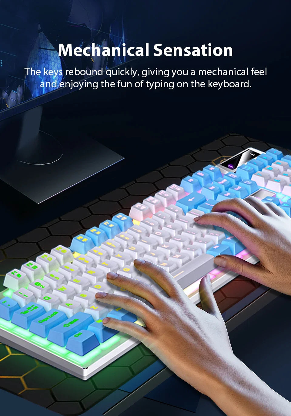 K500 Wired Gaming Keyboard Mechanical Sensation Laptop Desktops PC Computer Office Accessories 104 Keys RGB Backlight Keyboards