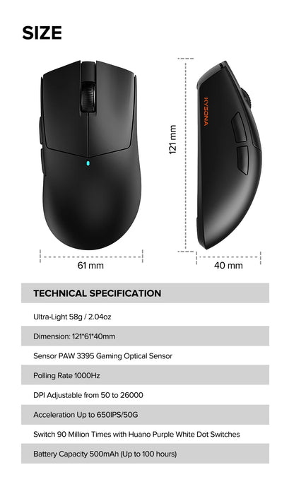 Kysona M511 PAW3395 Wireless Gaming Mouse 58g Ultra-Light 26000DPI 6 Buttons 90 Million Optical Computer Mouse For Laptop PC