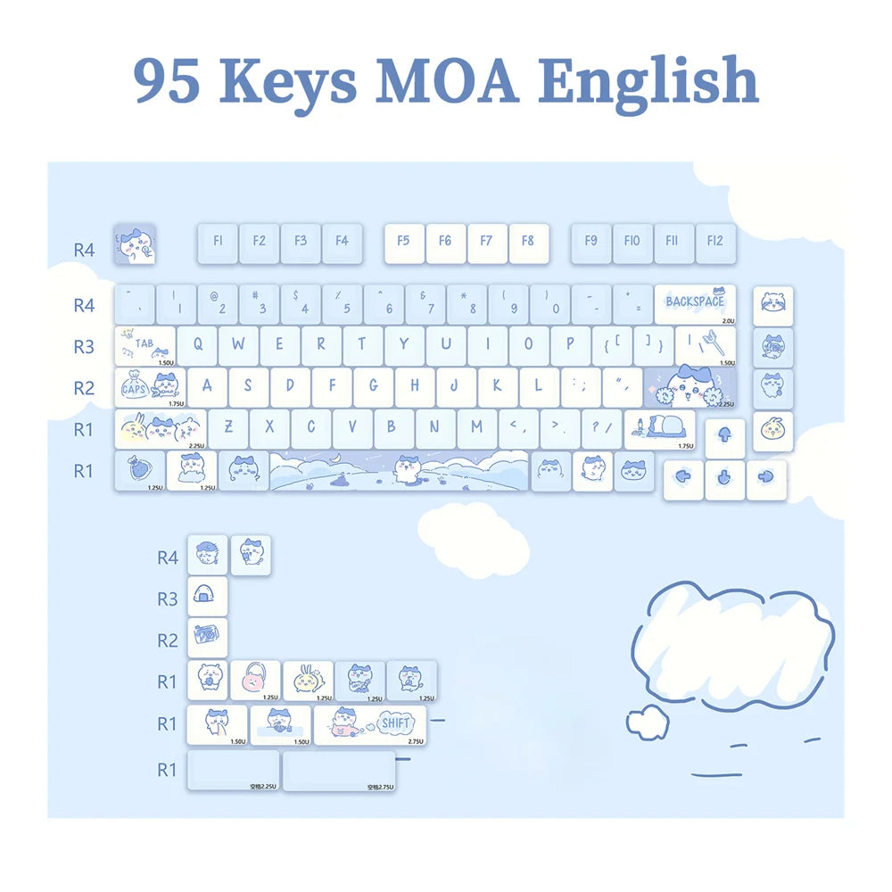 USLION 95Keys Dessert Cat Theme Keycaps MOA Profile PBT Key Caps Kit for 61/64/68/84/75/87Keys GMK67 Gaming Mechanical Keyboard