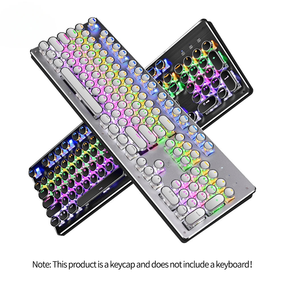 104 Key  Mechanical Keyboard Keycap Personality Fashion Character Transparent Color Retro Round Plated Punk Universal Keycap