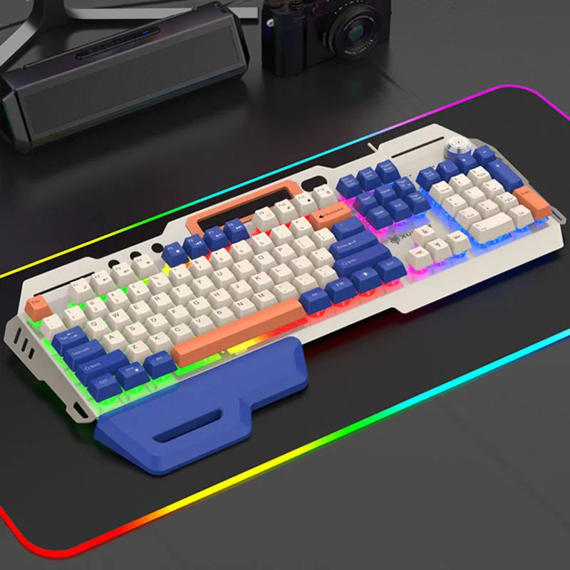 K90 Mechanical Metal Keyboard Mouse Set Home Gaming Computer Wired Keyboards 98 Keys LED Luminous Keyboard for Desktop Computer