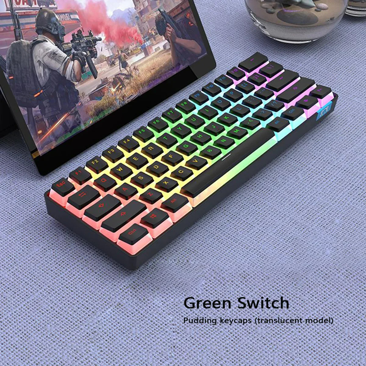 STK61 Rainbow Backlit Keyboard BT 3.0 +Type-C Dual-Mode Mechanical Gaming Keyboard for IOS Android Win Mobil Tablets Notebook