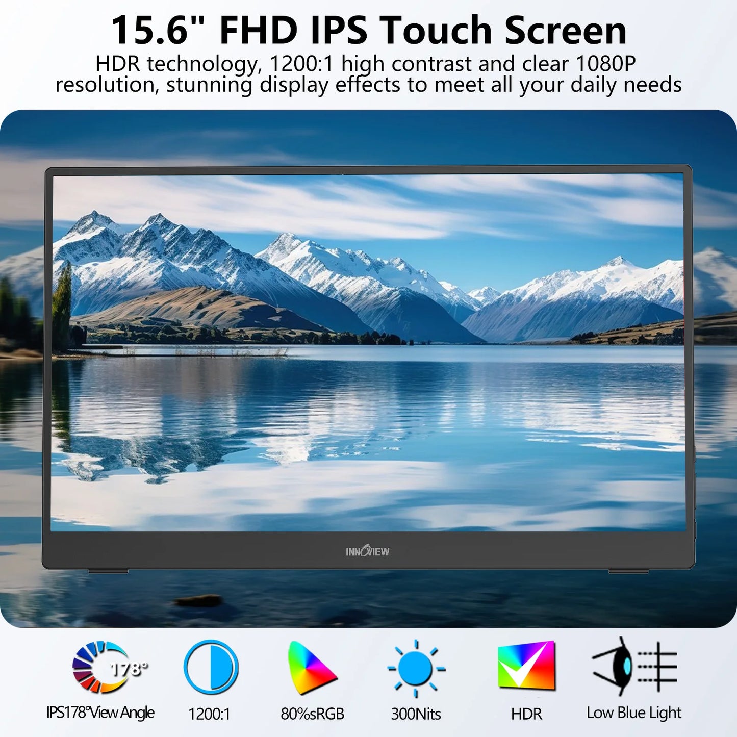 InnoView 15.6" Portable Monitor Touch Screen 1080P 1200:1 HDMI USB C Travel Monitor for Laptop, PC, Mac, Phone, Switch, PS