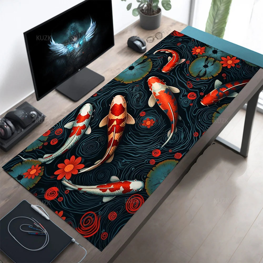 Vibrant Koi Fish Desk Mat,Japanese Office Decor,Office Home and Gaming Mouse Pad,Anime Gaming Mousepad,XL Gaming Accessory