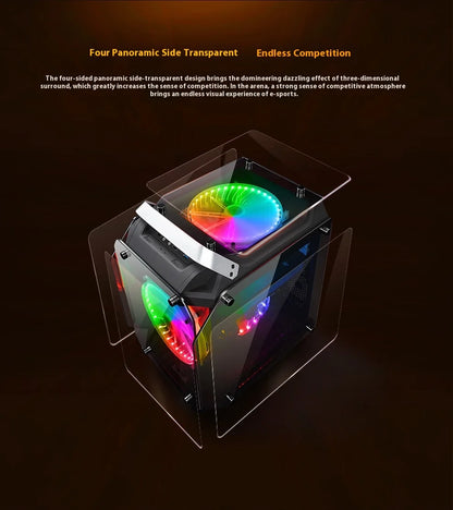 WJCOOLMAN Diamond Black Panoramic Version 2Side Transparent Glass Gaming Computer Case with 7 Fan Positions 240 AIO Support