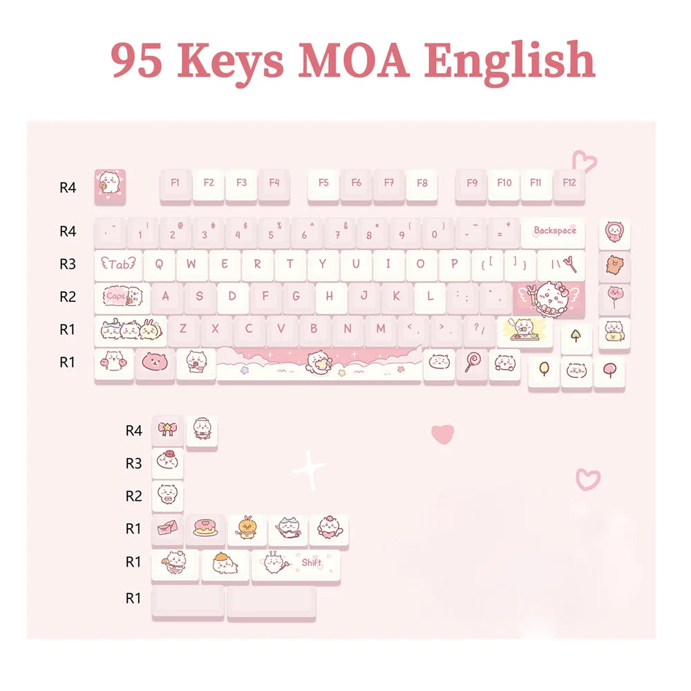 USLION 95Keys Dessert Cat Theme Keycaps MOA Profile PBT Key Caps Kit for 61/64/68/84/75/87Keys GMK67 Gaming Mechanical Keyboard