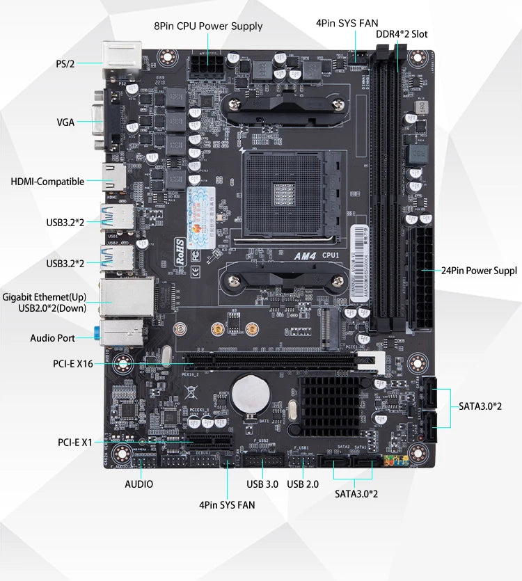 HUANANZHI A520M AMD AM4 Motherboard Support Ryzen ( 3600 4650G 5500 5500G 5600 5600G 5600X 5800X) M.2 NVME Dual Channel DDR4 RAM