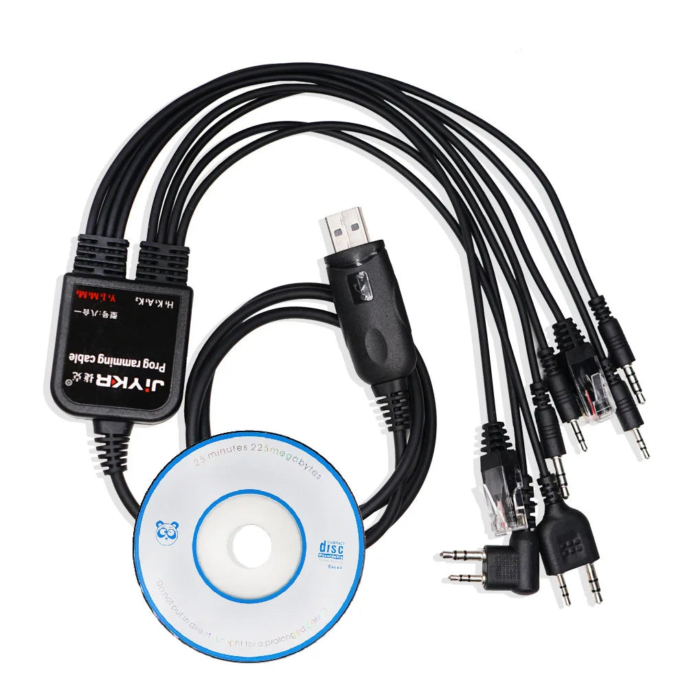 8 in 1 USB Programming Cable for Baofeng Kenwood TYT QYT  Motorola AXU4100 Yaesu icom Walkie Talkie Radio Car Radio CD Software