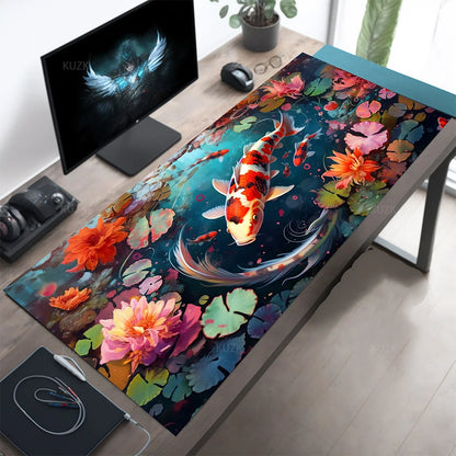 Vibrant Koi Fish Desk Mat,Japanese Office Decor,Office Home and Gaming Mouse Pad,Anime Gaming Mousepad,XL Gaming Accessory