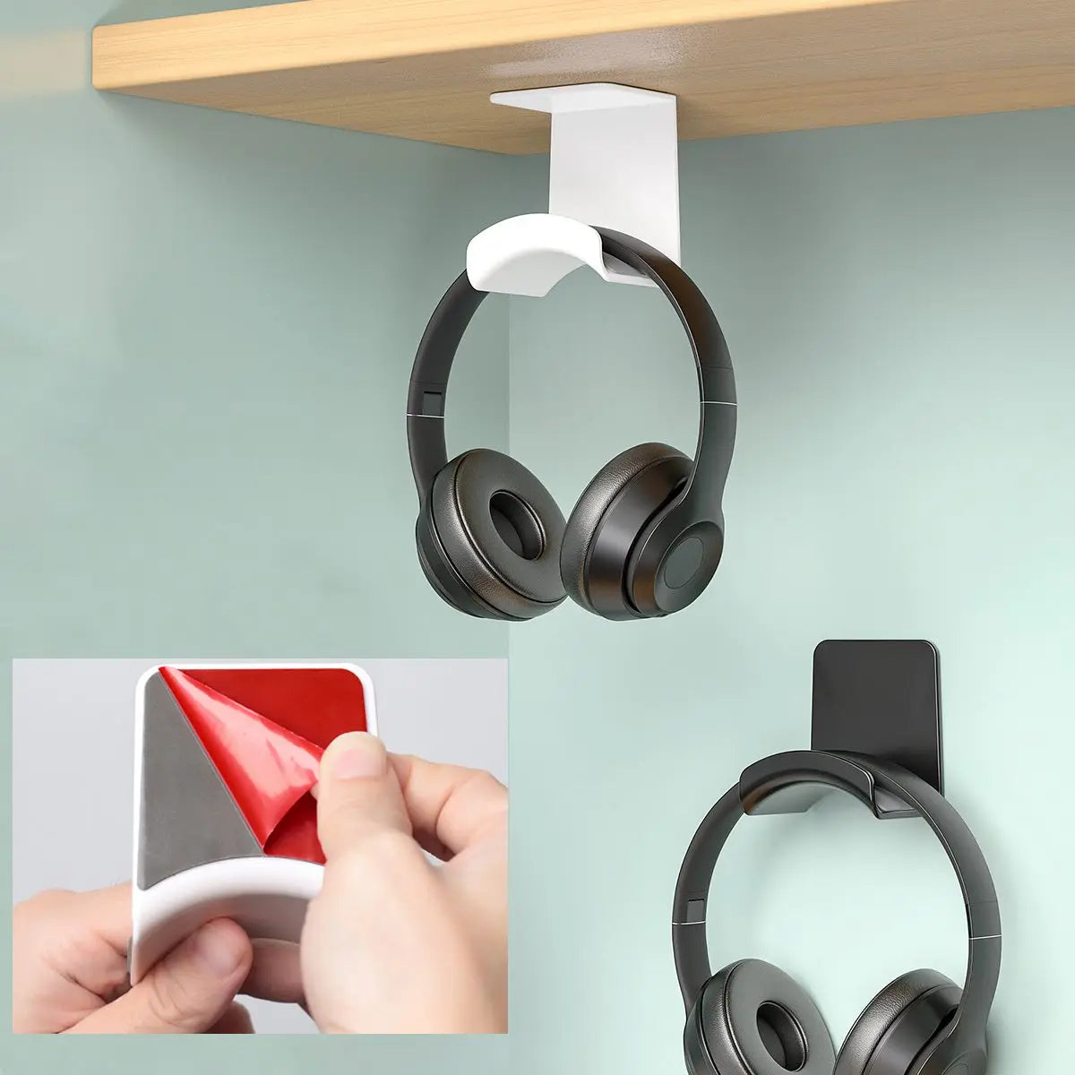 Black Gaming Headphone Stand Holder Under Desk Universal Earphone Hook No Drilling Wall Mount Headset Bracket Hanger White