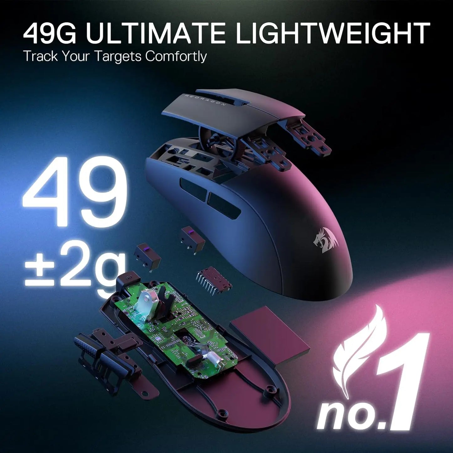 Redragon M916 PRO 3-Mode Wireless Gaming Mouse, Hype-Speed 4K Polling Rate, 49G Ultra-Light 26K DPI Gamer Mouse