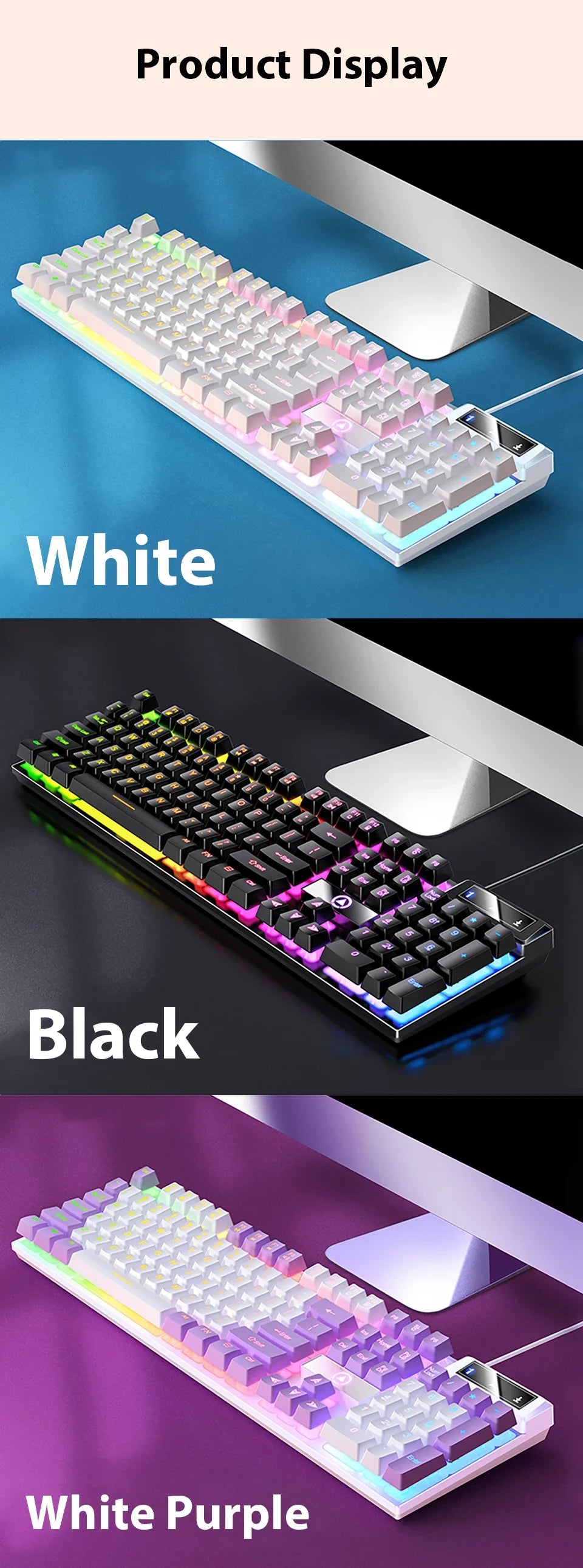 K500 Wired Gaming Keyboard Mechanical Sensation Laptop Desktops PC Computer Office Accessories 104 Keys RGB Backlight Keyboards