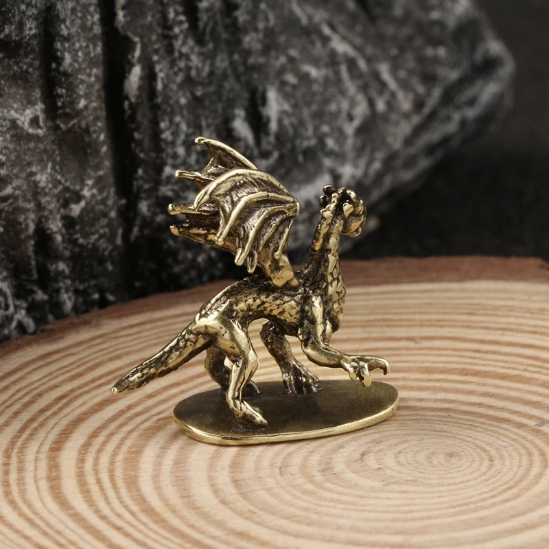 Solid Brass warcraft Pterosaur Dragon Small Statue Desktop Ornament Mythical Beast Figurines Retro Home Feng Shui Decoration