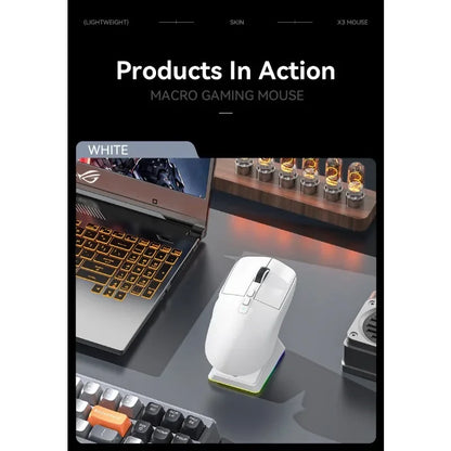 Attack Shark X6 PAW3395 Bluetooth Mouse,Tri-Mode Connection,RGB Touch Magnetic Charging Base,macroscopic Gaming Mouse