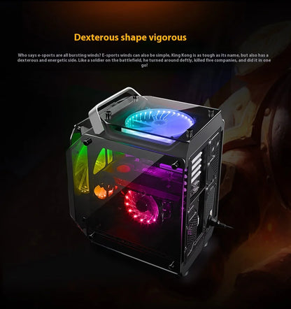 WJCOOLMAN Diamond Black Panoramic Version 2Side Transparent Glass Gaming Computer Case with 7 Fan Positions 240 AIO Support