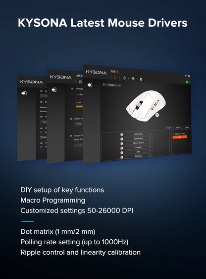Kysona M511 PAW3395 Wireless Gaming Mouse 58g Ultra-Light 26000DPI 6 Buttons 90 Million Optical Computer Mouse For Laptop PC