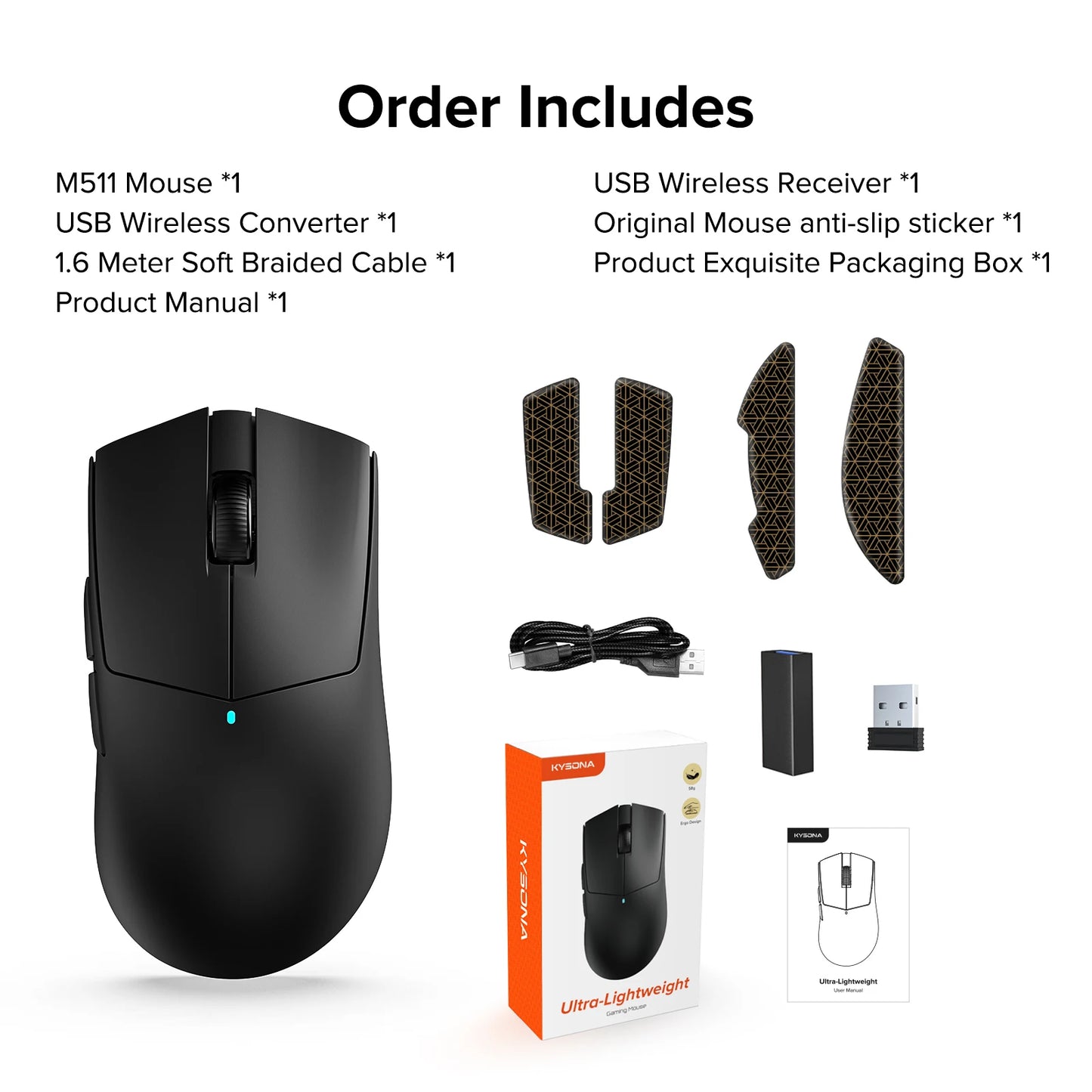 Kysona M511 PAW3395 Wireless Gaming Mouse 58g Ultra-Light 26000DPI 6 Buttons 90 Million Optical Computer Mouse For Laptop PC