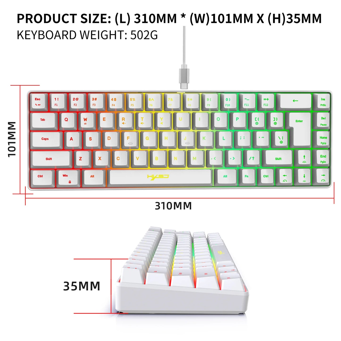 Spanish Keyboard With Ñ ISO Keyboard Spanish English 68 Keys Layout Feel Like Mechanical Type C Wired RGB Backlight Gaming V200