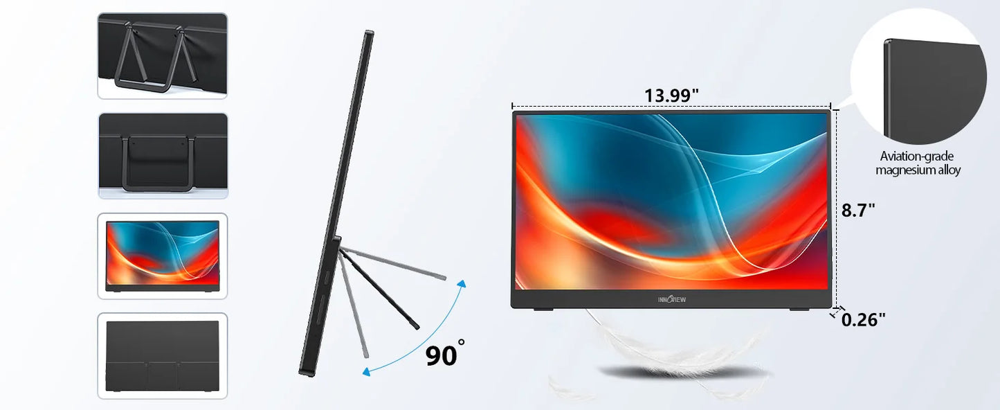 InnoView 15.6" Portable Monitor Touch Screen 1080P 1200:1 HDMI USB C Travel Monitor for Laptop, PC, Mac, Phone, Switch, PS