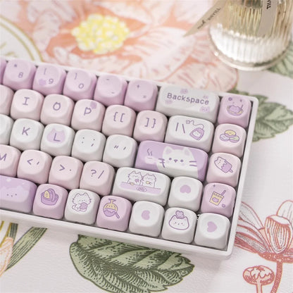 USLION 95Keys Dessert Cat Theme Keycaps MOA Profile PBT Key Caps Kit for 61/64/68/84/75/87Keys GMK67 Gaming Mechanical Keyboard