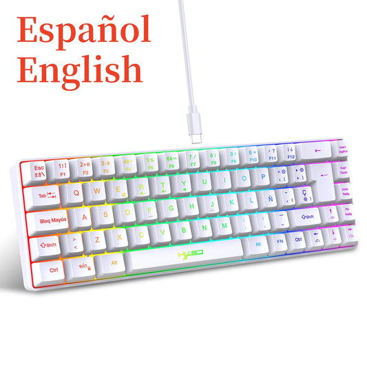 Spanish Keyboard With Ñ ISO Keyboard Spanish English 68 Keys Layout Feel Like Mechanical Type C Wired RGB Backlight Gaming V200