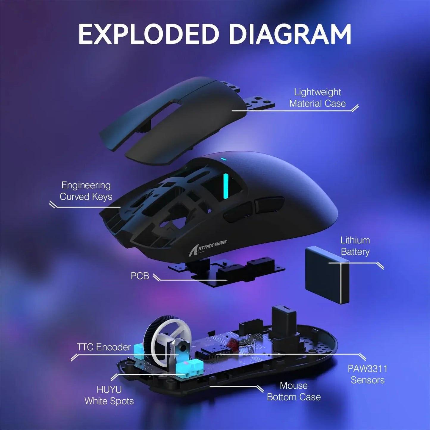 ATTACK SHARK X11 Lightweight Three-mode Wireless Gaming Mouse with RGB Charging Dock Optical Sensor PAW3311 22K DPI  PC/Mac