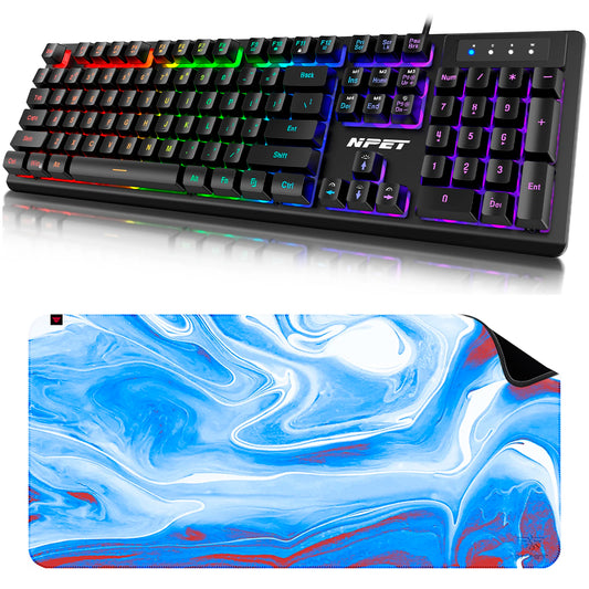 NPET RGB Gaming Keyboard and Large Mouse Pad, 12 Multimedia Keys, XXL Gaming Mouse Pad Desk Pad, Compatible with PC, Laptop