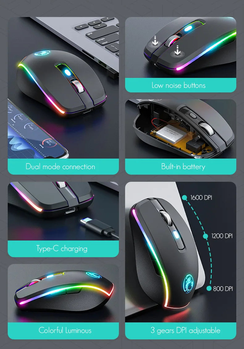 Portable Bluetooth dual-mode rechargeable mute 6-key wireless gaming mouse TYPE-C interface Creative gifts