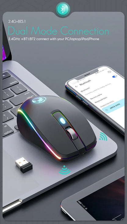 Portable Bluetooth dual-mode rechargeable mute 6-key wireless gaming mouse TYPE-C interface Creative gifts