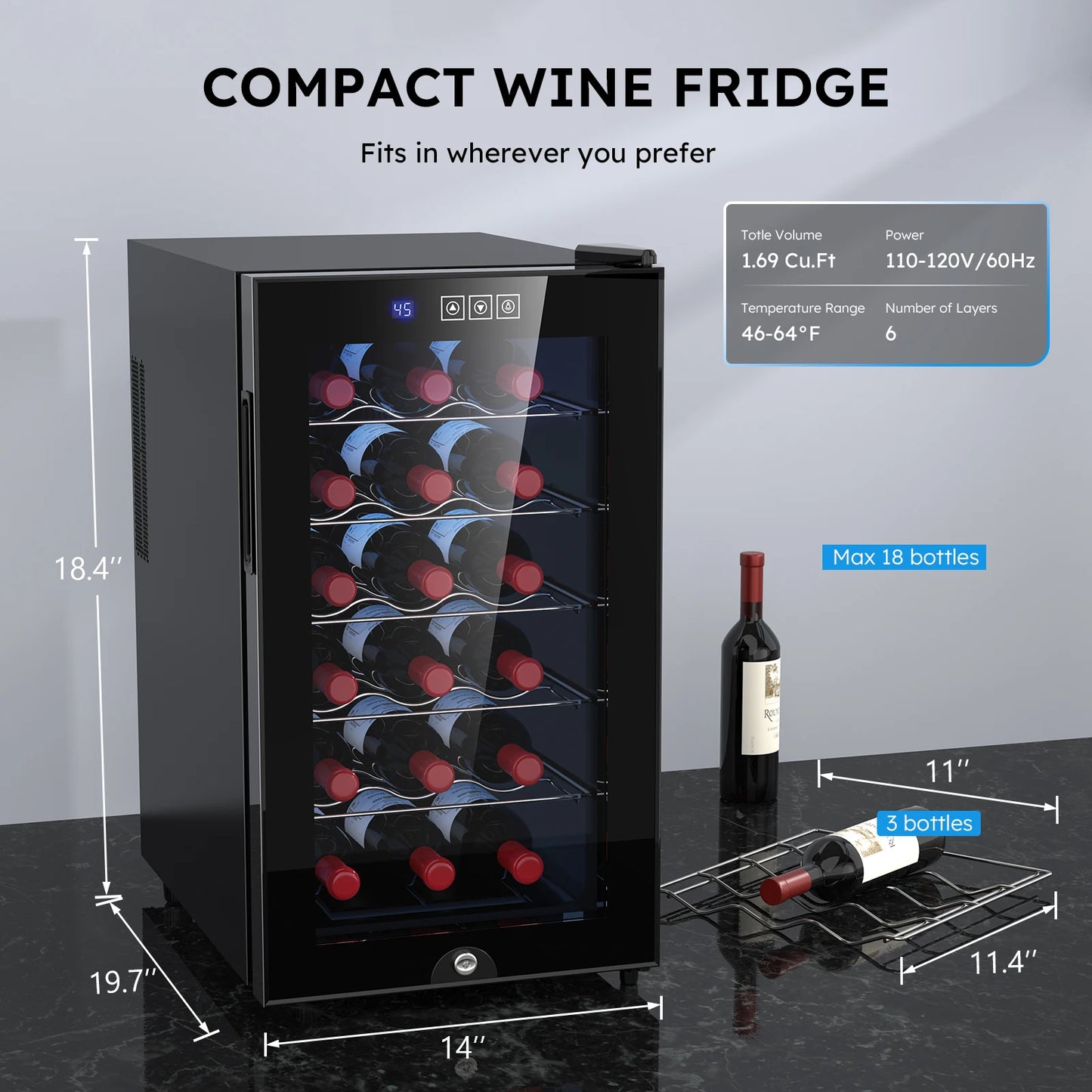 6 8 12 18 Bottles Wine Cooler Refrigerators Freestanding Countertop Double-Layer Tempered Glass Door Wine Cellars Wine Fridge