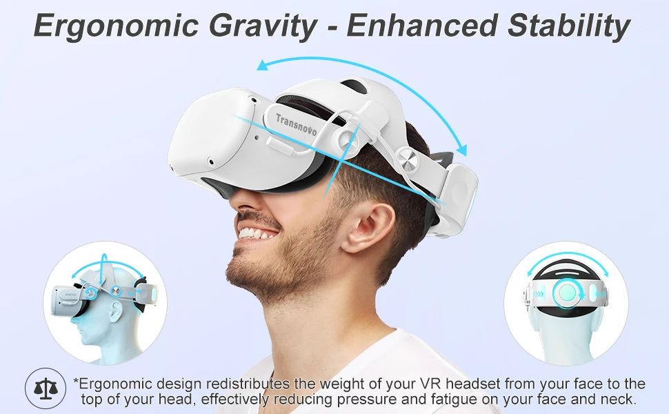 TRANSNOVO Compatible with Oculus Quest 2 Head Strap Set 6000mAh Battery VR Accessory for Meta Quest 2