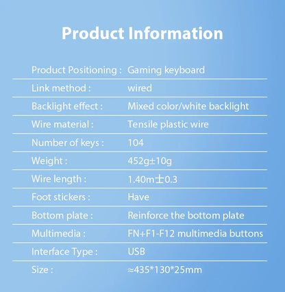 K500 Wired Gaming Keyboard Mechanical Sensation Laptop Desktops PC Computer Office Accessories 104 Keys RGB Backlight Keyboards