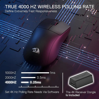 Redragon M916 PRO 3-Mode Wireless Gaming Mouse, Hype-Speed 4K Polling Rate, 49G Ultra-Light 26K DPI Gamer Mouse