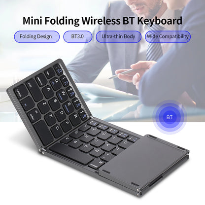 64-key Wireless BT Keyboard Rechargeable Foldable Keyboard Portable Ultra Slim BT Keyboard with Touchpad for Windows/Android/iOS