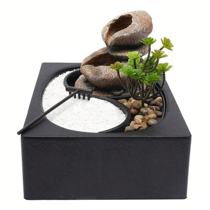 11.4x8.3x8.7in Tabletop Fountain With LED Light Waterfall Zen Meditation Desktop Resin Rockery Water Fountain Bonsai Decor Gift