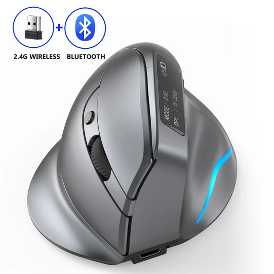 ZELOTES F-26C Desktop Upright Mouse Ergonomic 3200DPI 2.4G Bluetooth-Compatible 8 Buttons Rechargeable Vertical Gaming Mouse