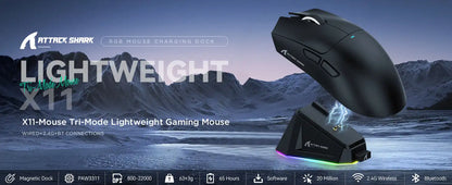 ATTACK SHARK X11 Lightweight Three-mode Wireless Gaming Mouse with RGB Charging Dock Optical Sensor PAW3311 22K DPI  PC/Mac