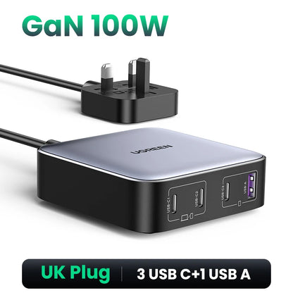 UGREEN 100W GaN Charger Desktop Laptop Fast Charger 4 in 1 Adapter For iPhone 15 14 13 12 Pro Max Phone Charger Xiaomi Samsung