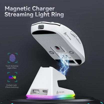 Attack Shark X6 PAW3395 Bluetooth Mouse,Tri-Mode Connection,RGB Touch Magnetic Charging Base,macroscopic Gaming Mouse