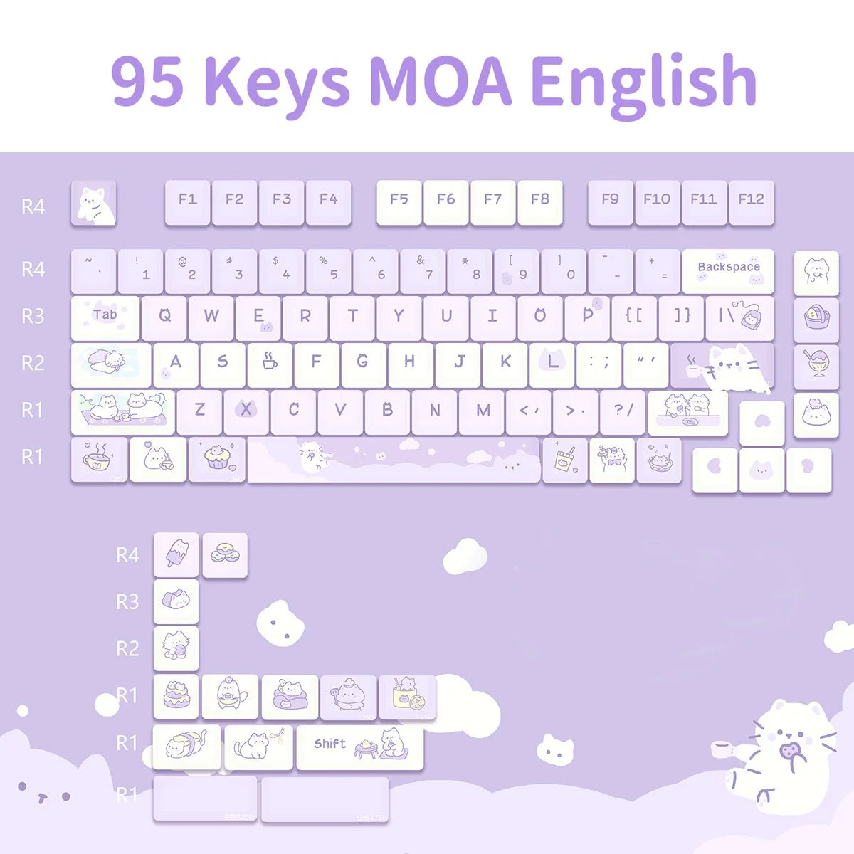 USLION 95Keys Dessert Cat Theme Keycaps MOA Profile PBT Key Caps Kit for 61/64/68/84/75/87Keys GMK67 Gaming Mechanical Keyboard