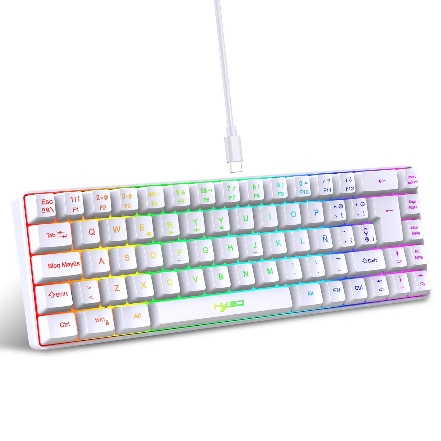 Spanish Keyboard With Ñ ISO Keyboard Spanish English 68 Keys Layout Feel Like Mechanical Type C Wired RGB Backlight Gaming V200